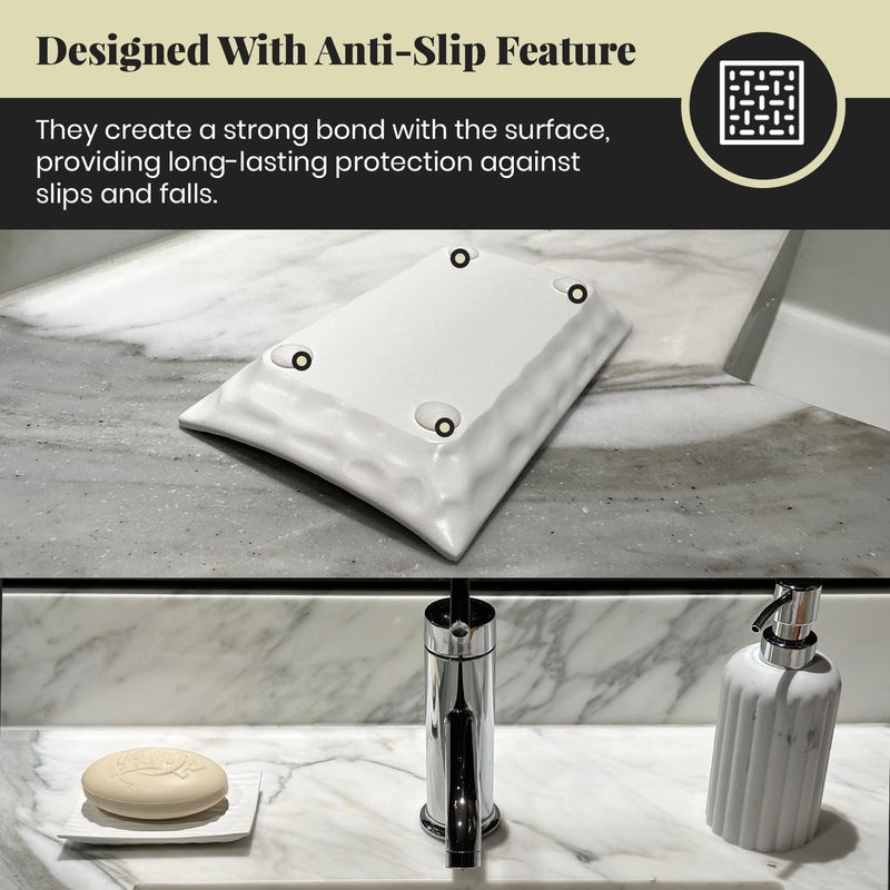 GO Modern Zen White Soap Dish - 4.9 x 3 Inches - Durable Ceramic Bar Soap Holder with Soap Saver Ridges  Non Slip Feet - Soap Dish for Shower  Bathroom and Kitchen - Image 5